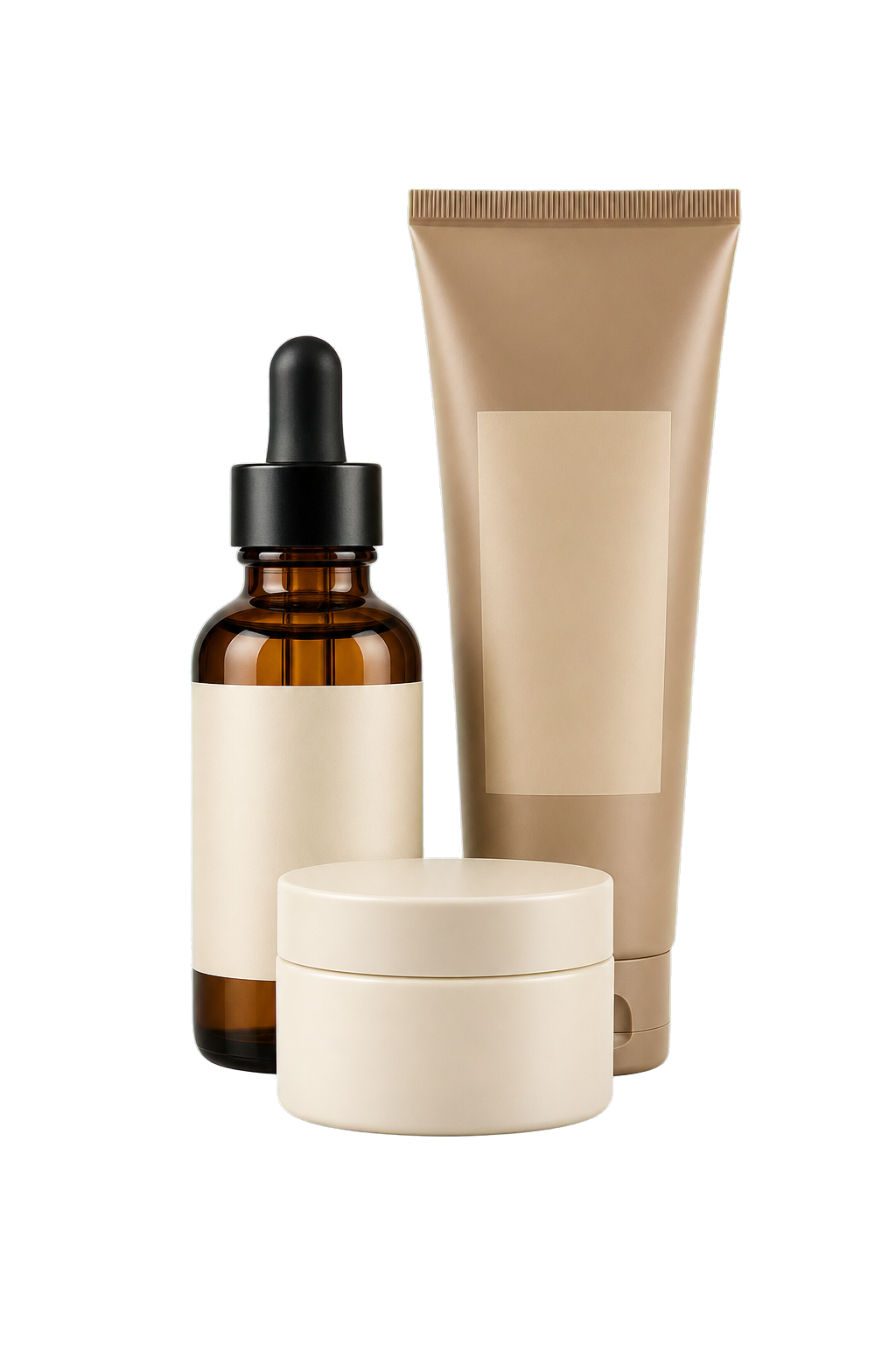 Shimulia amber serum, skincare tube and cream jar